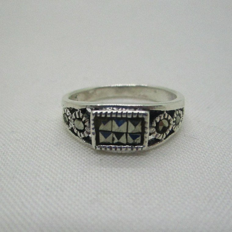 Sterling Silver Marcasite Detailed Ring Size 7