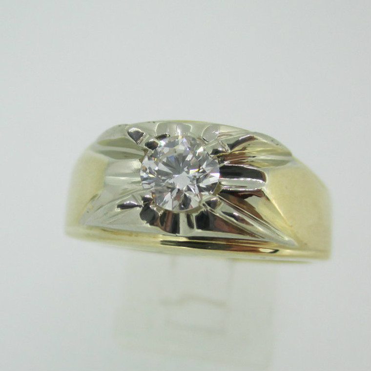 14k Yellow Gold Approx .50ct Round Brilliant Cut Diamond Men's Ring Size 10