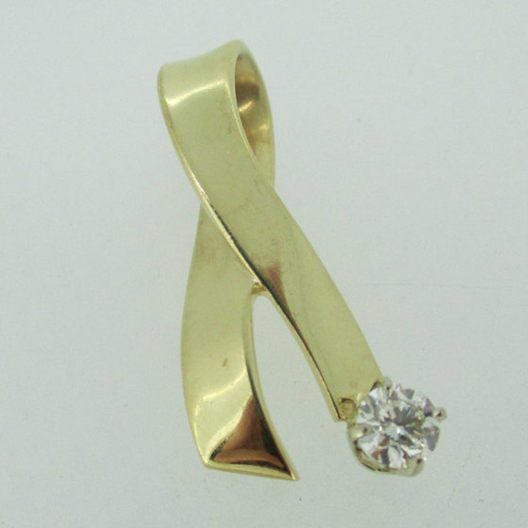 14k Yellow Gold Ribbon Pendant with Approx .40ct Round Brilliant Cut Diamond