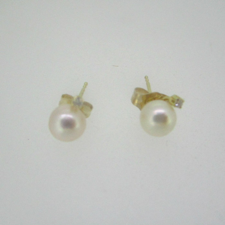 14k Yellow Gold Cultured Pearl Diamond Stud Earrings 