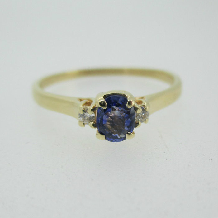 14k Yellow Gold Sapphire Ring with Diamond Accents Size 9
