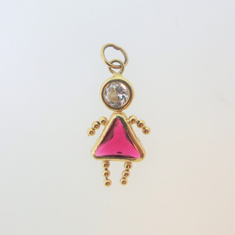 14k Yellow Gold Created Ruby July Birthstone Girl Charm Pendant