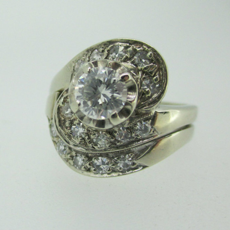 14k White Gold Approx .60ct Round Brilliant Cut Diamond Ring with Wedding Band Size 8