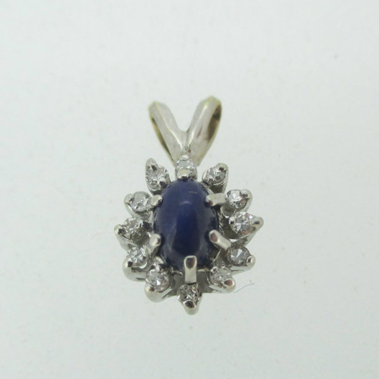 14k White Gold Blue Star Sapphire Pendant
