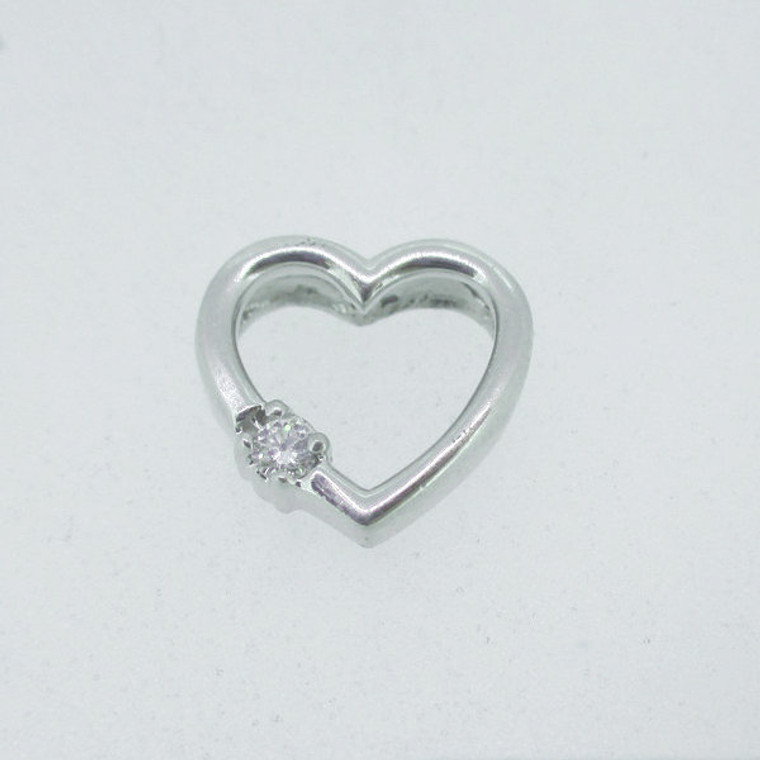 14k White Gold Approx .05ct TW Heart with One Diamond Pendant 