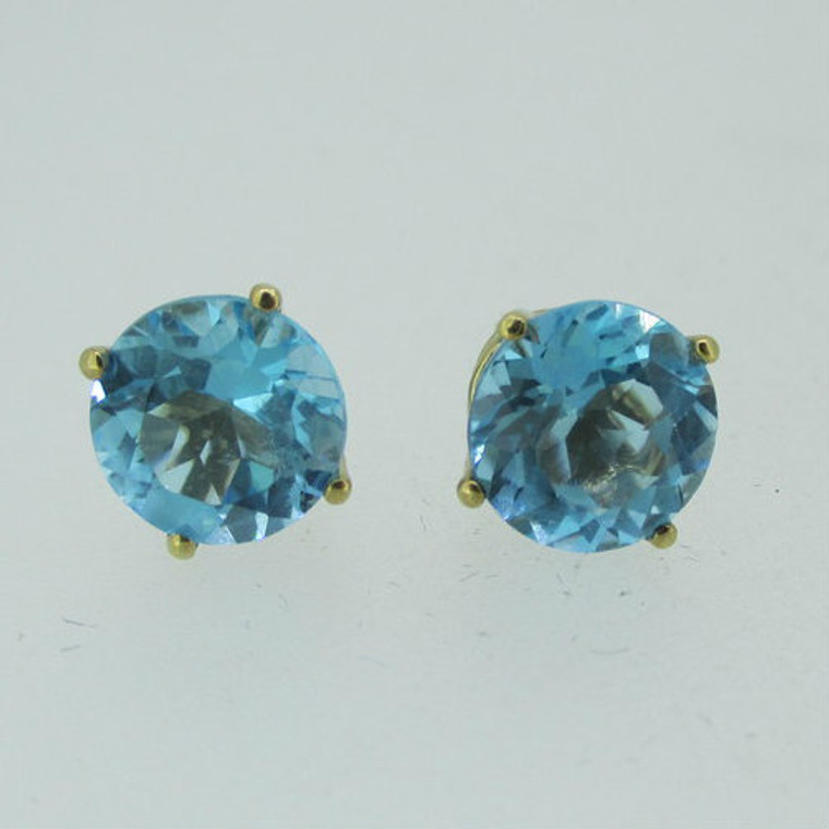 14k Yellow Gold Blue Topaz Earrings Stud 