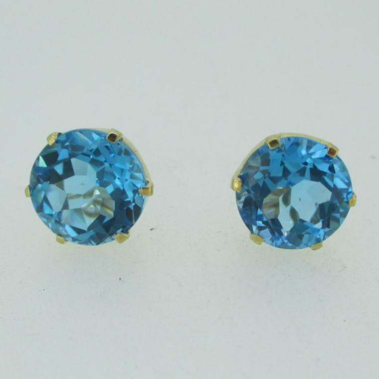 10k Yellow Gold Statement Blue Topaz Stud Earrings 