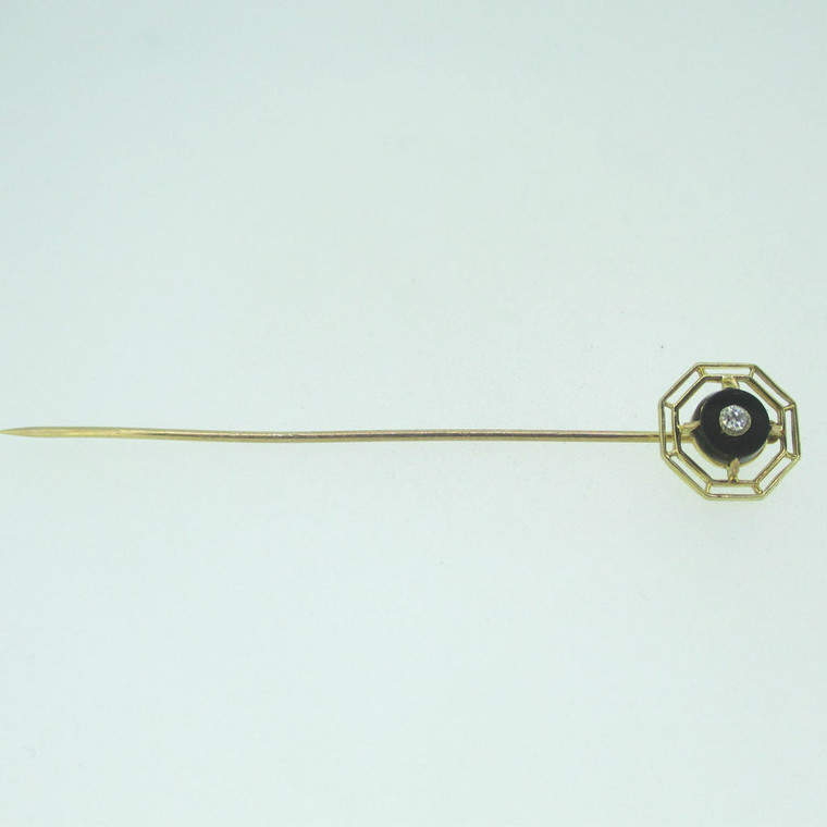 10k Yellow Gold Black Onyx Diamond Stick Pin 