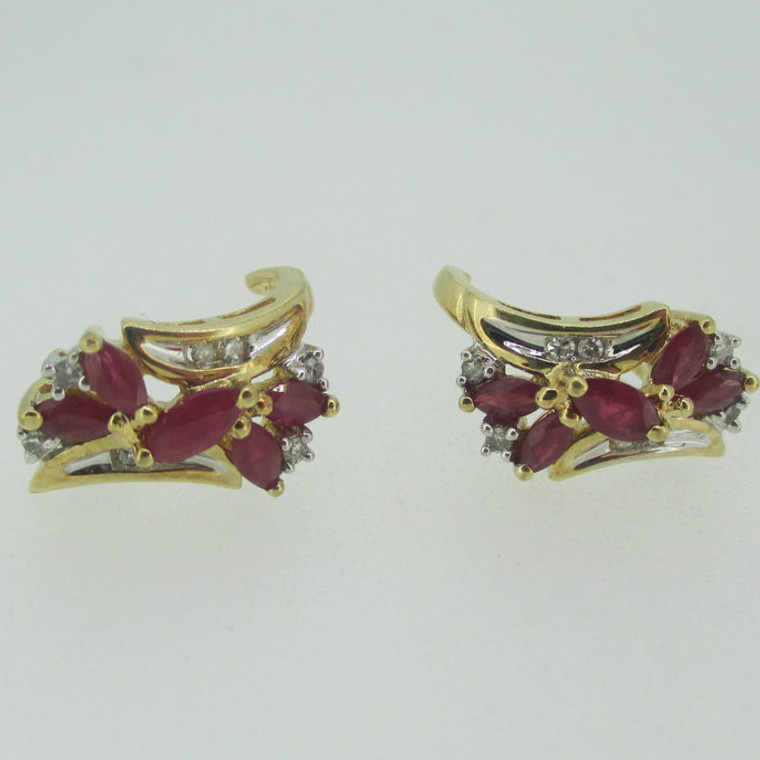 10k Yellow Gold Ruby Diamond Fashion Earrings 