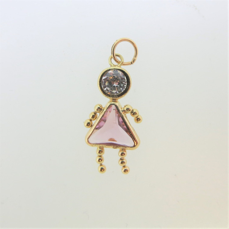 14k Yellow Gold Pale Pink Created Alexandrite June Birthstone Girl Charm Pendant