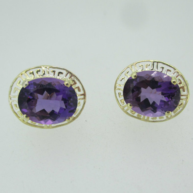 14k Yellow Gold Amethyst Statement Stud Earrings 