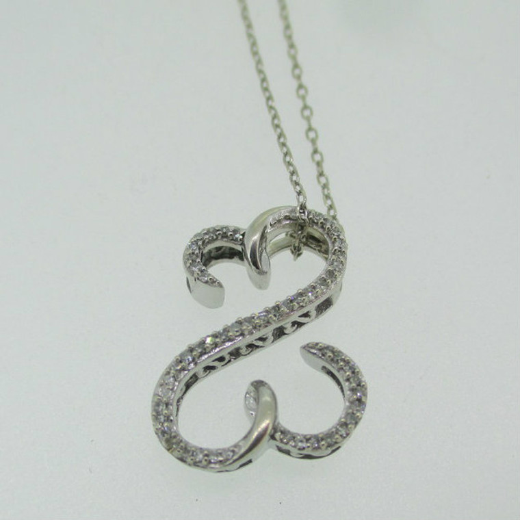 10k White Gold Approx .25ct TW Double Heart Necklace