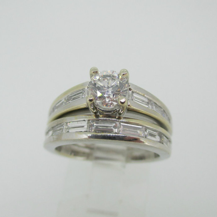 14k White Gold Approx .74ct Round Brilliant Cut Diamond Ring with Wedding Band Size 7