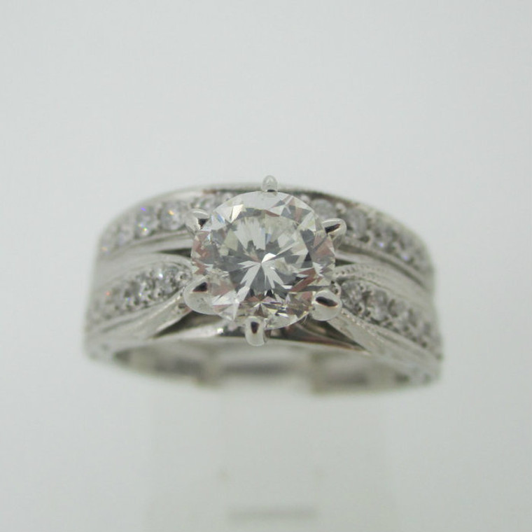 18k White Gold Approx 1.0ct Round Brilliant Cut Diamond Ring with Wedding Band Size 6 3/4