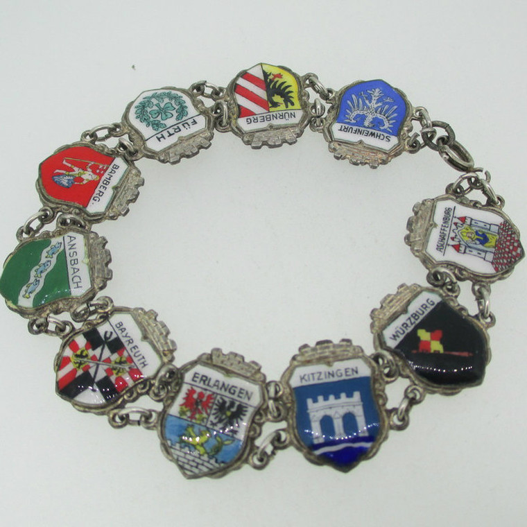 Sterling Silver German Cities Enamel Bracelet 