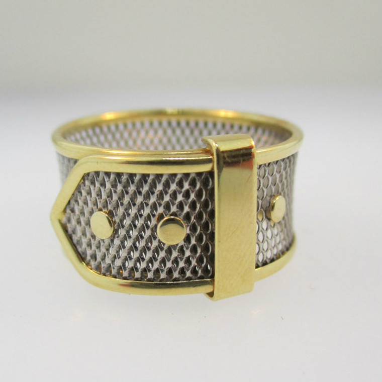 Platinum and 18k Yellow Gold Belt Style Band Ring Size 5.5