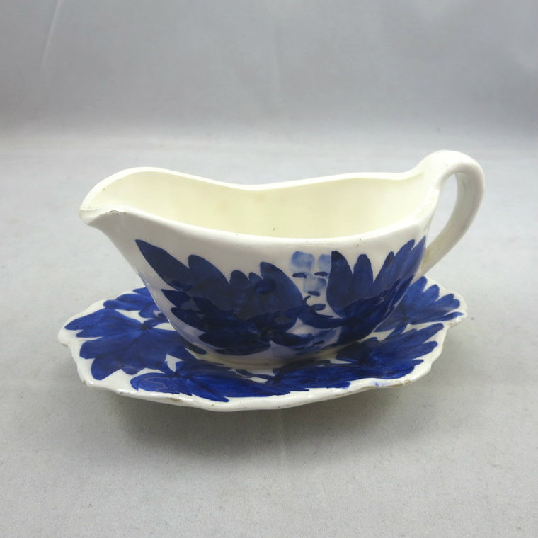 Vintage Clinchfield Small Ceramic Gravy Boat with Leaves Pattern Flow Blue Style