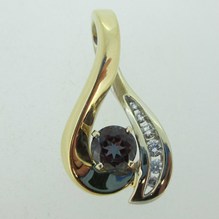 14k Yellow and White Gold Pendant with Created Alexandrite and Diamonds