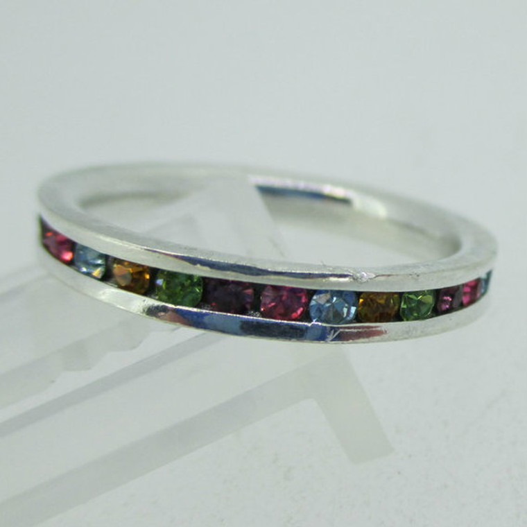 Sterling Silver Multi Color Rhinestone Stone Eternity Infinity Ring Size 7 1/4