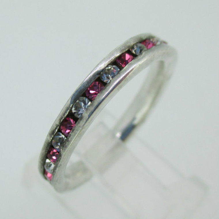 Sterling Silver Pink and White Rhinestone Stone Eternity Infinity Ring