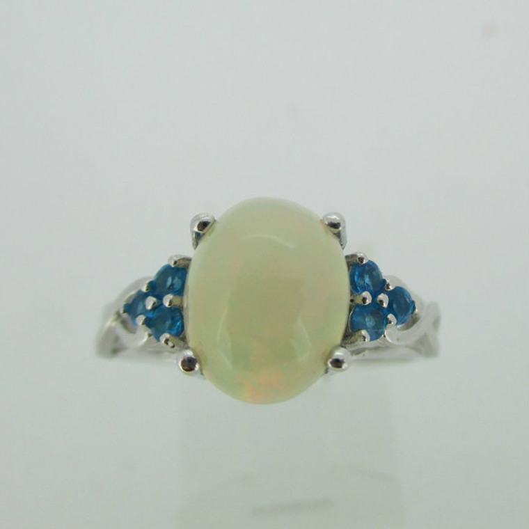 Sterling Silver Created Opal and Blue Stone Ring Size 8