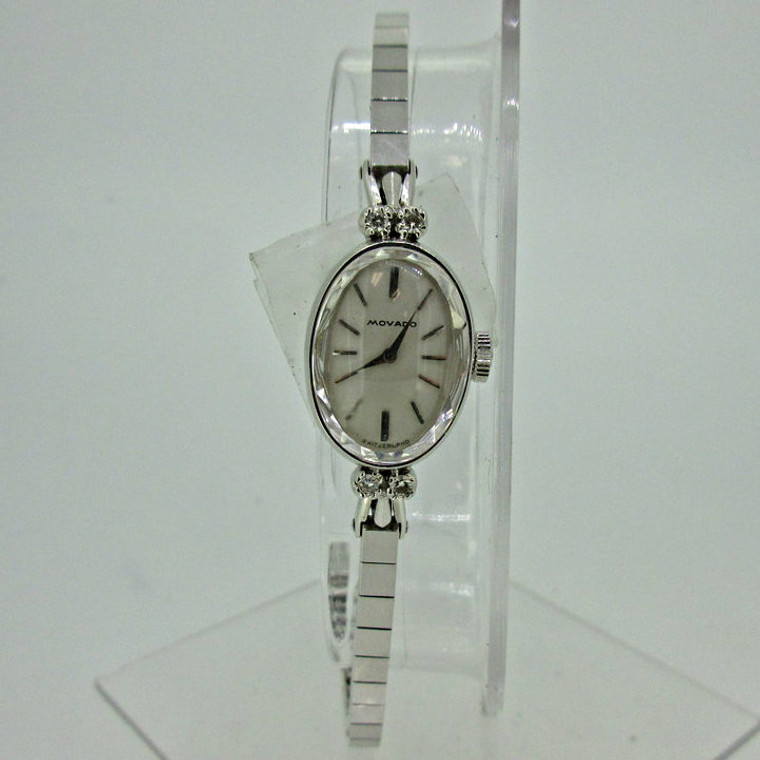 Antique F'Ries Movado Swiss 17 Jewels 14k Solid White Gold with Diamonds Ladies Watch (B5527)