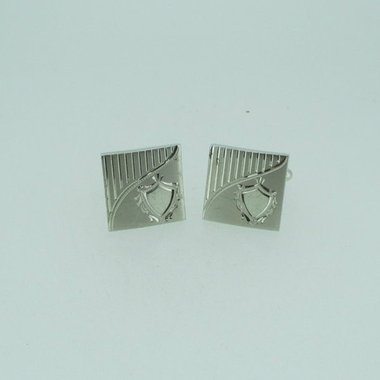 Silver Tone Square Etched Cuff Links