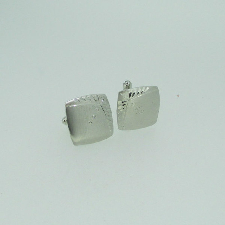 Sterling Silver Square Brushed and Etched Cuff Links