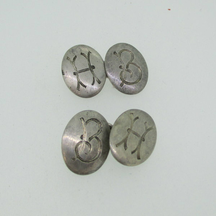 Silver Tone Round Signit Cuff Links