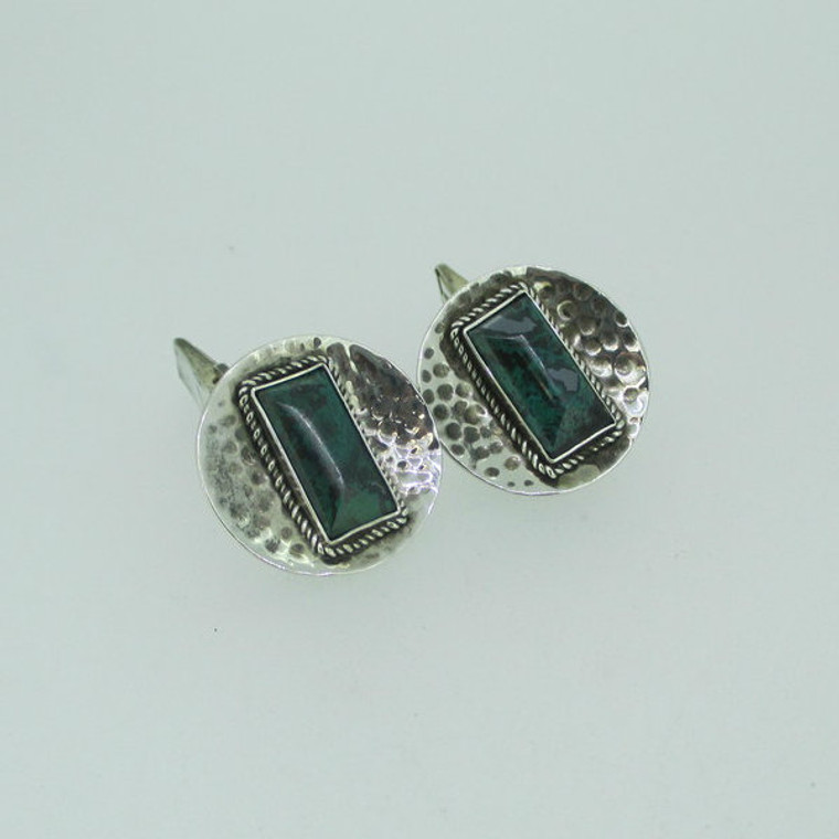 Hammered Sterling Silver Cuff Links with Green Pyrite