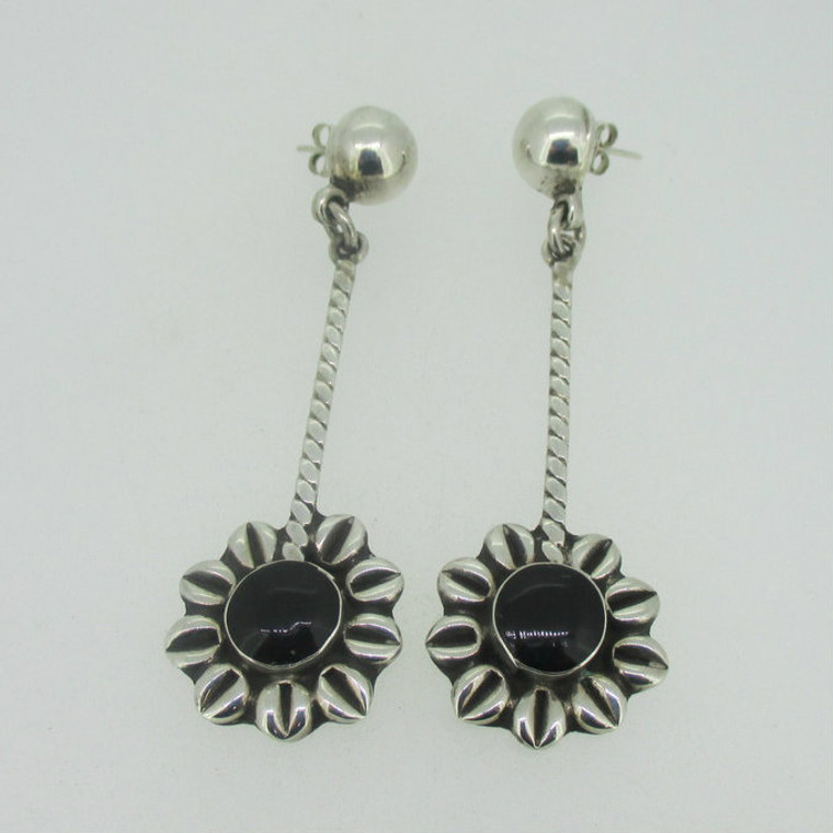 Sterling Silver Southwest Flower Sunflower Large Dangle Earrings 