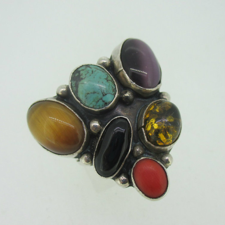 Sterling Silver Southwest Multi Gemstone Ring Size 11.5