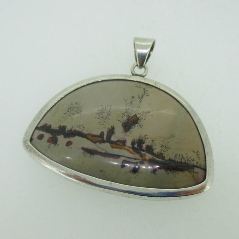 Sterling Silver Portrait Agate Large Pendant