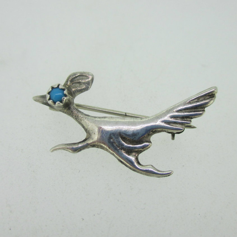 Sterling Silver Turquoise Roadrunner Bird Pin Brooch