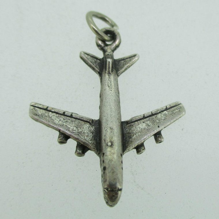 Sterling Silver 747 Jumbo Jet Aircraft Airplane Pendant Charm