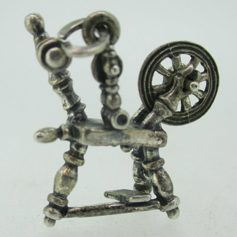 Beau Sterling Silver Movable Spinning Wheel Pendant Charm