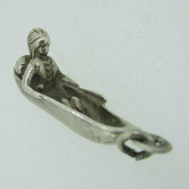 Vintage Sterling Silver Indian in Canoe Pendant Charm