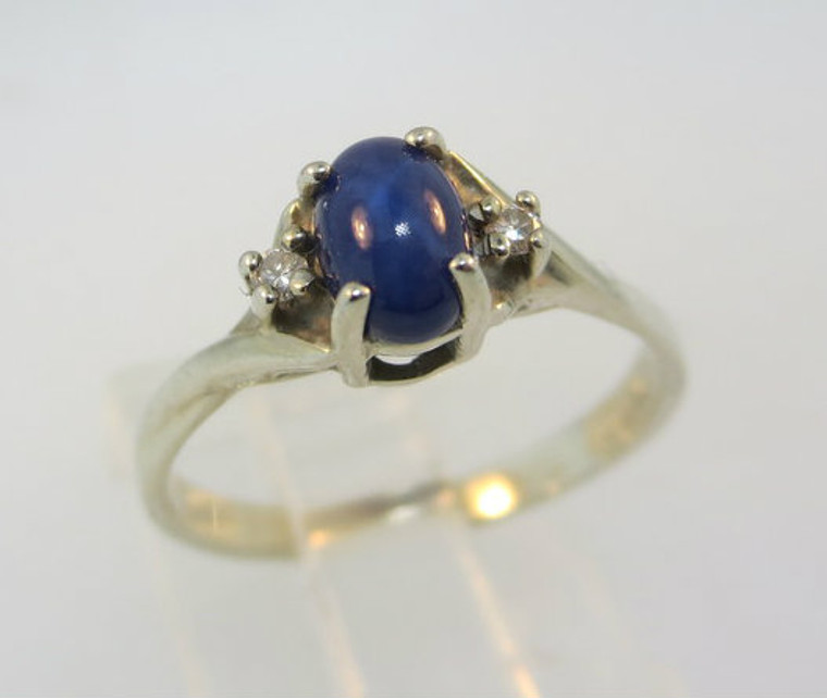 10k White Gold Star Sapphire Ring with 2 Diamond Accents Size 6*