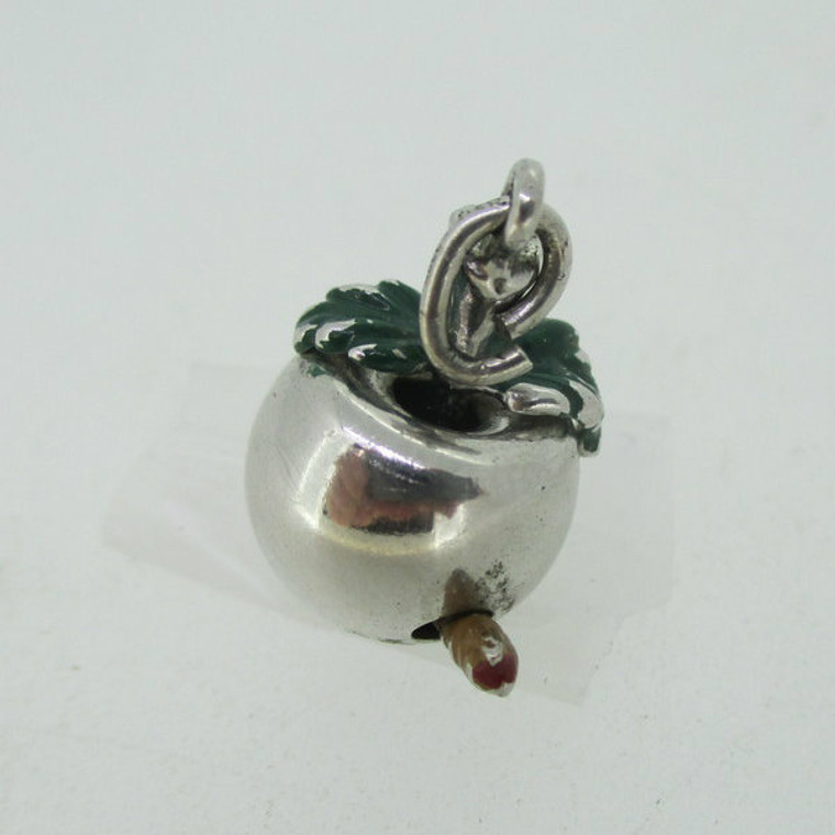 Sterling Silver Wells Movable Apple with Worm Pendant Charm