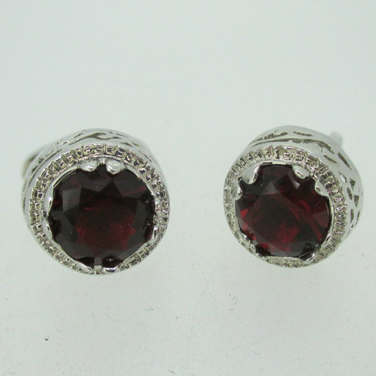 Vintage Silver Tone Ruby Red Rhinestone Cufflinks