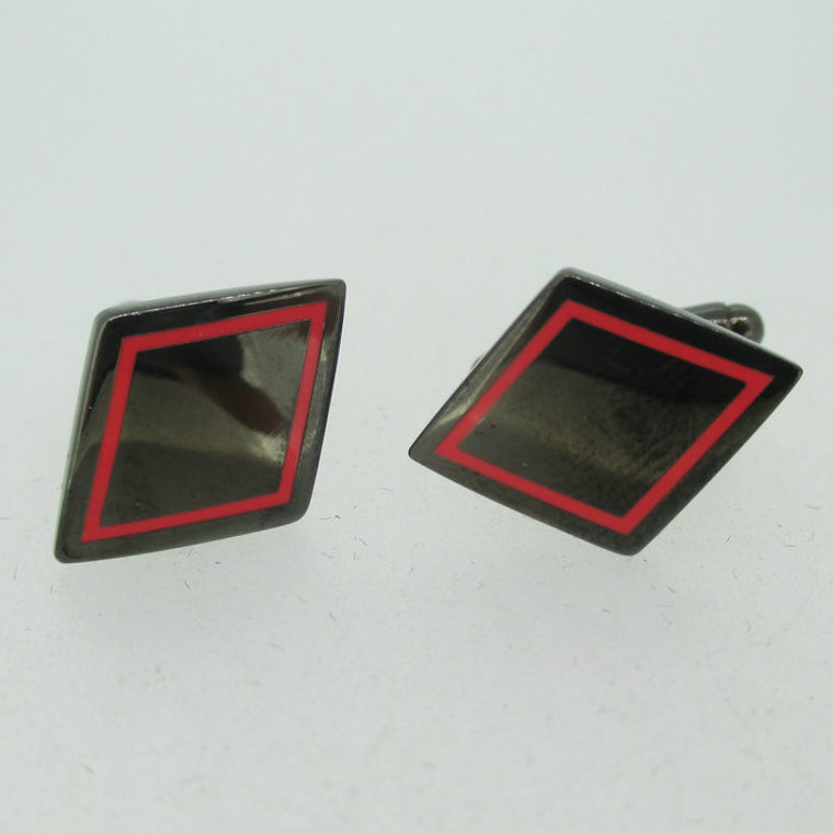 Black Rhombus Shape Red Enamel Outlined Cufflinks