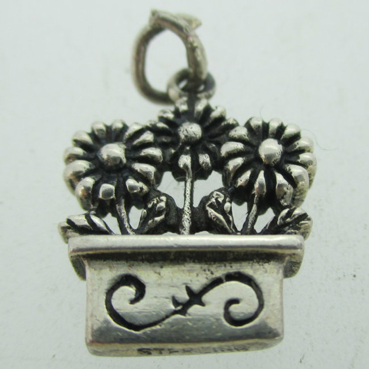 Sterling Silver Spring Daisy Flower in Planter Charm Pendant