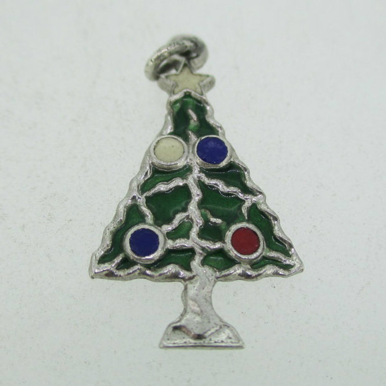 Vintage JMF Sterling Silver and Enamel Christmas Tree Charm Pendant