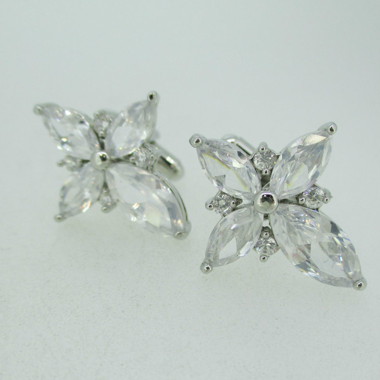 Silver Tone Rhinestone Cross Shaped Cufflinks