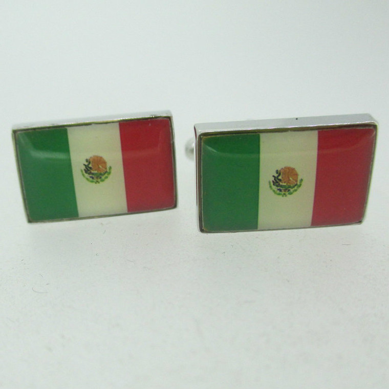 Silver Tone Mexican Flay Inlay Cufflinks