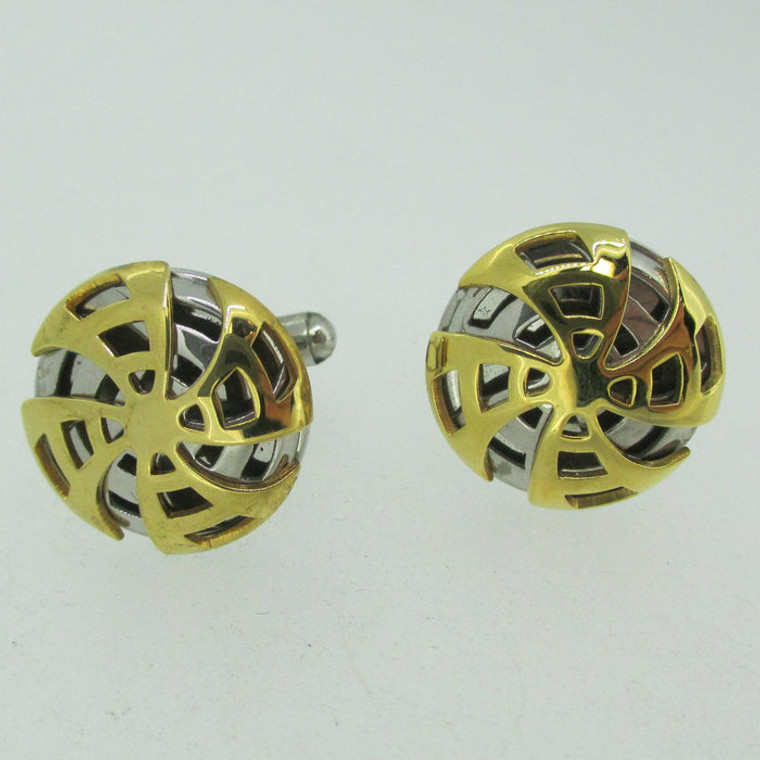 Silver & Gold Tone Propeller Shaped Cuff Links Steam Punk Look