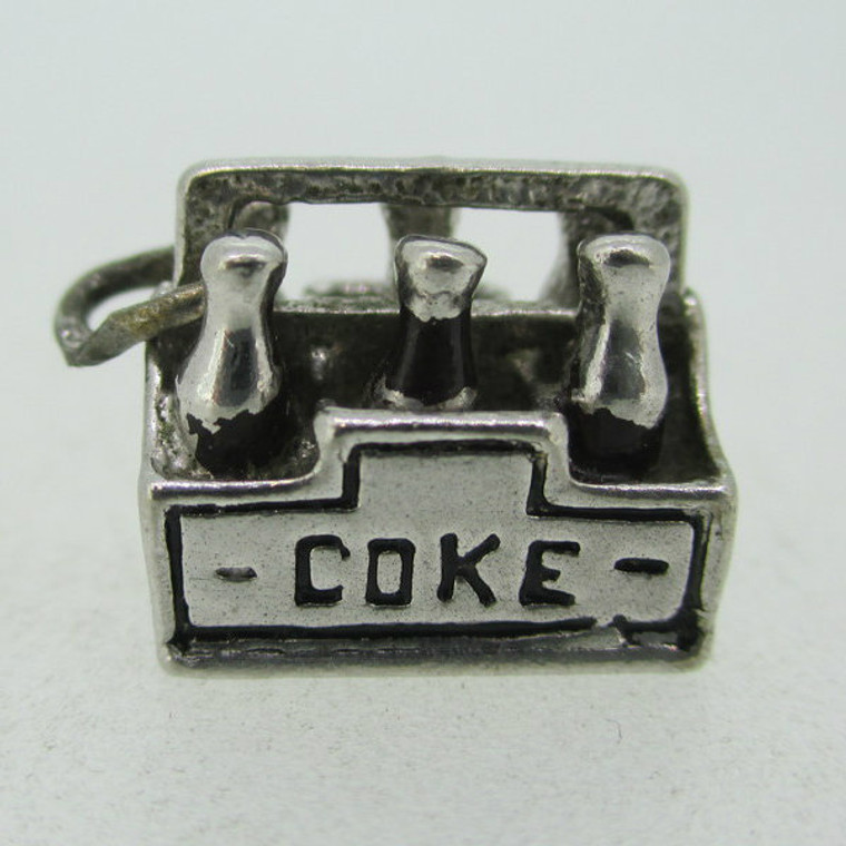 Vintage Sterling Silver and Enamel 6 Pack Coke Charm Pendant