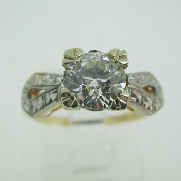 Vintage 14k Yellow Gold 1.02ct European Cut Diamond Ring Size 5 3/4