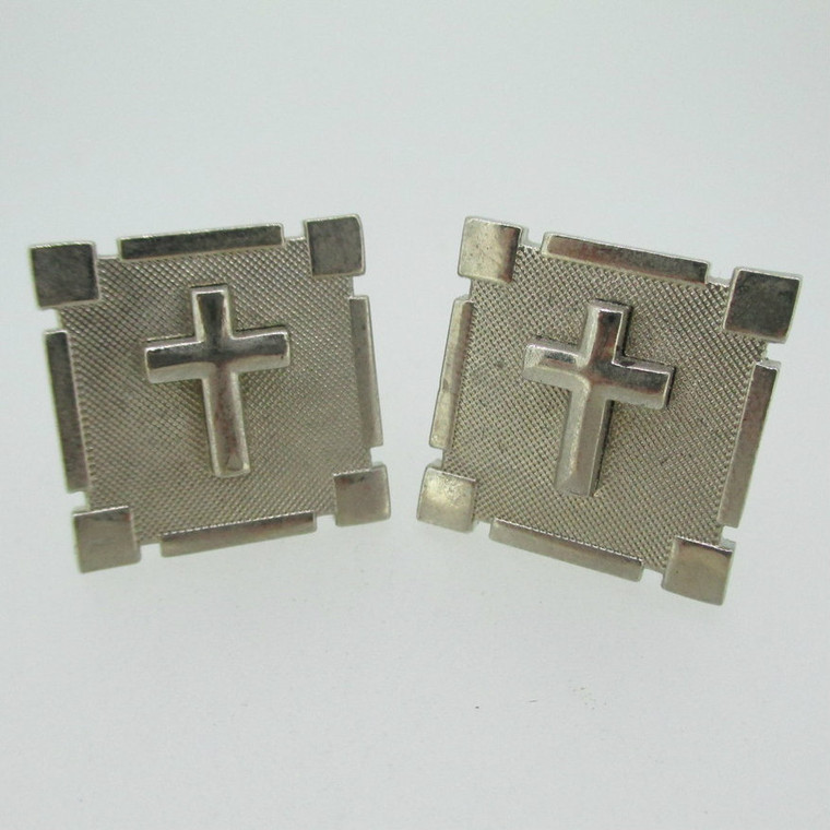 Silver Tone Industrial Square with Cross Cufflinks