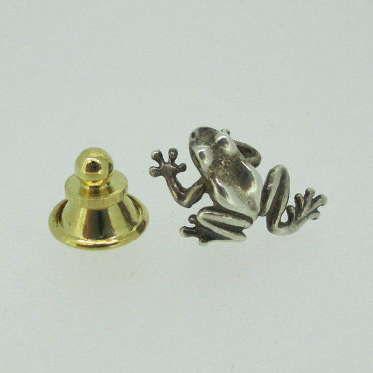 Vintage Sterling Silver Climbing Lucky Frog Tie Tack Pin